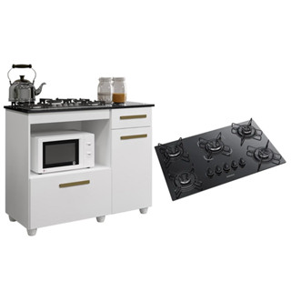 Kit Balcão Para Cooktop Cozinha Kaiki Violeta Branco com Fogão Cooktop 5 Bocas Itatiaia Essencial Preto em Oferta na Shopee