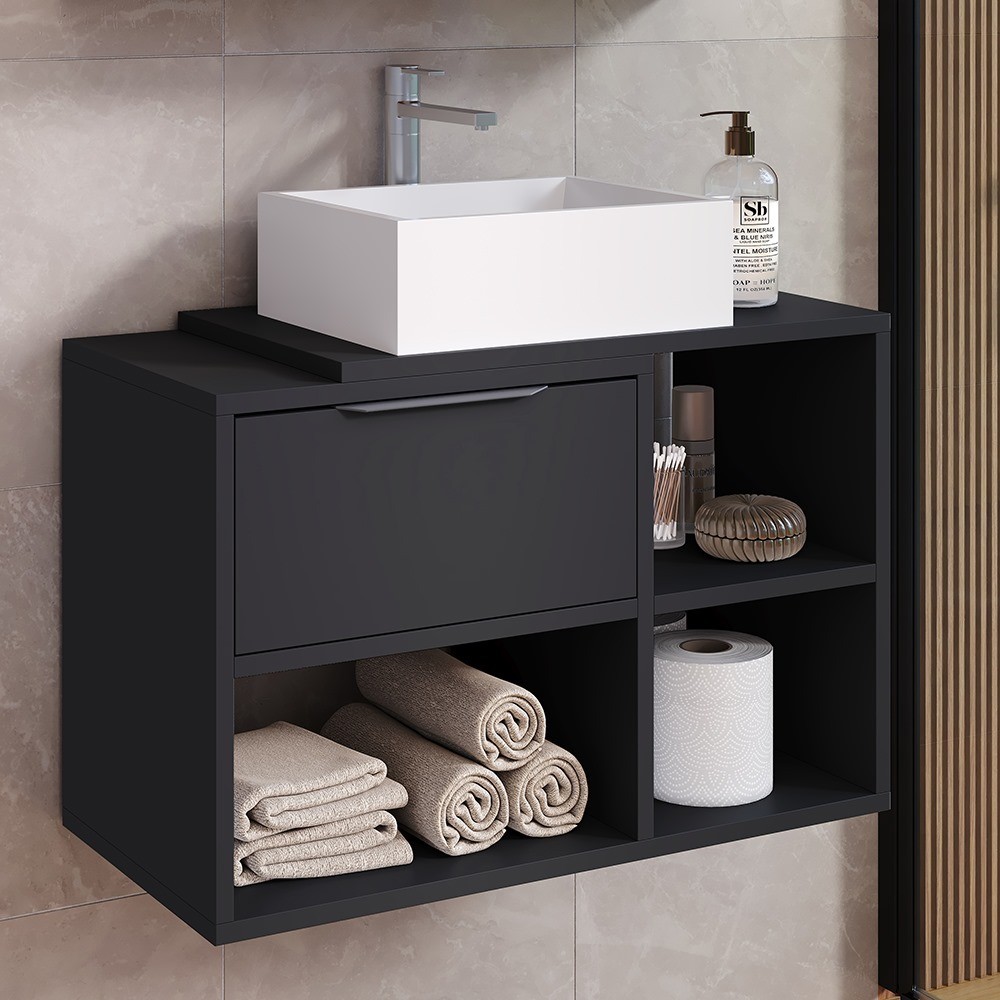 Gabinete Armário Balcão Para Banheiro Lavabo com 1 Porta e Nichos Suspenso Sem Cuba em Oferta na Shopee