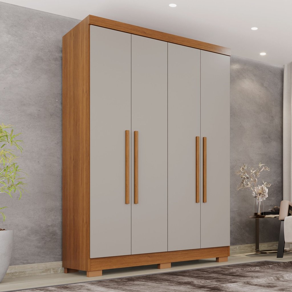Guarda-roupa Casal 4 Portas 2 Gavetas França Cinamomo/Off White em Oferta na Shopee