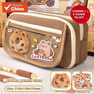 1 estojo de lápis de capivara fofo |         Estojo Transparente de Grande Capacidade para Estudantes, JTLL Fosco em Oferta na Shopee