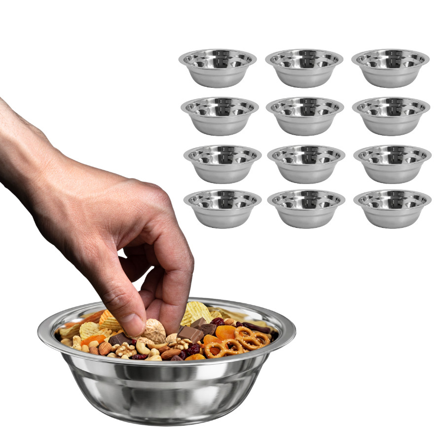 Kit 12 Bowl Tigela Aço Inox Brilhante Mixing Cumbuca Saladeiras Bacia Funda 14cm