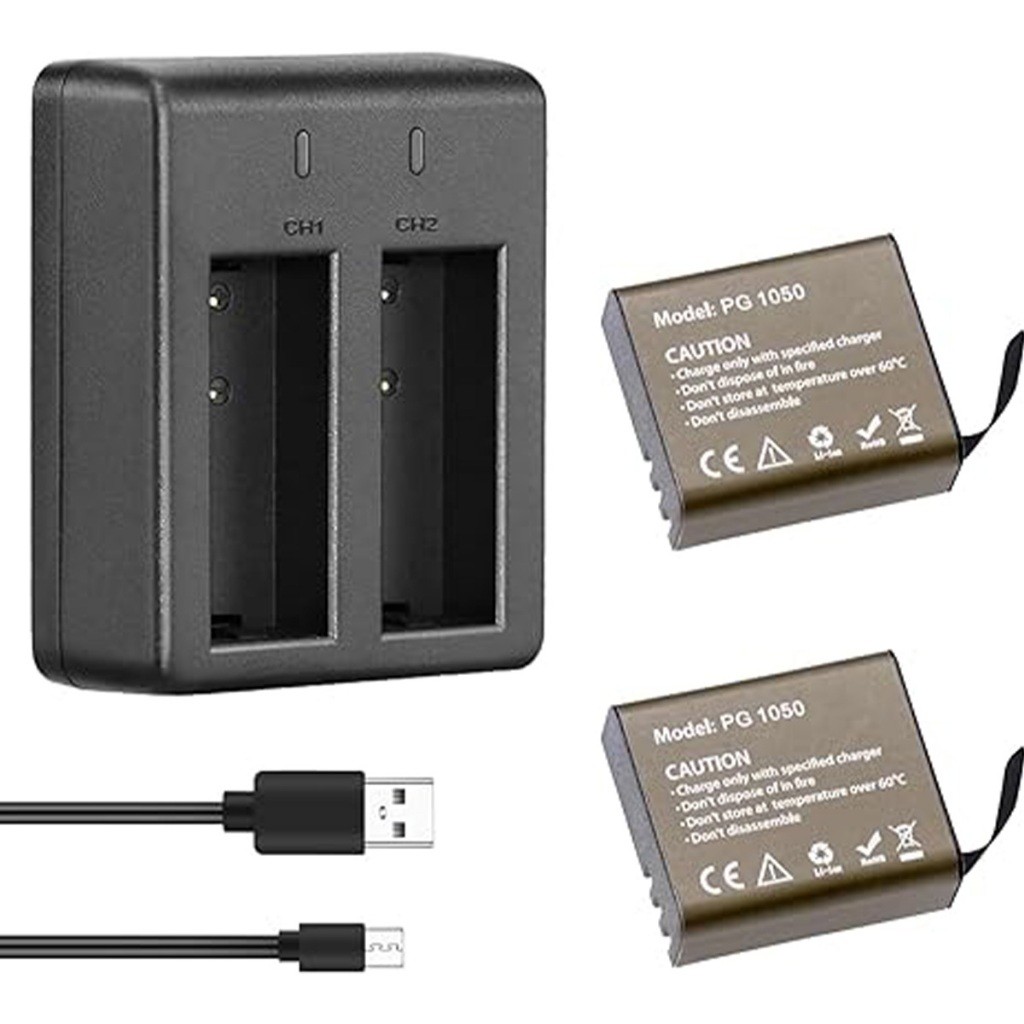 AKASO 2 Baterias 1050mAh Carregador Duplo USB para EK7000