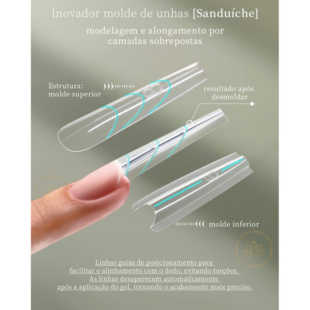 Molde F1 Sanduíche Profissional para Alongamento de Unhas em Gel | Encaixe Perfeito | Caixa Organizadora