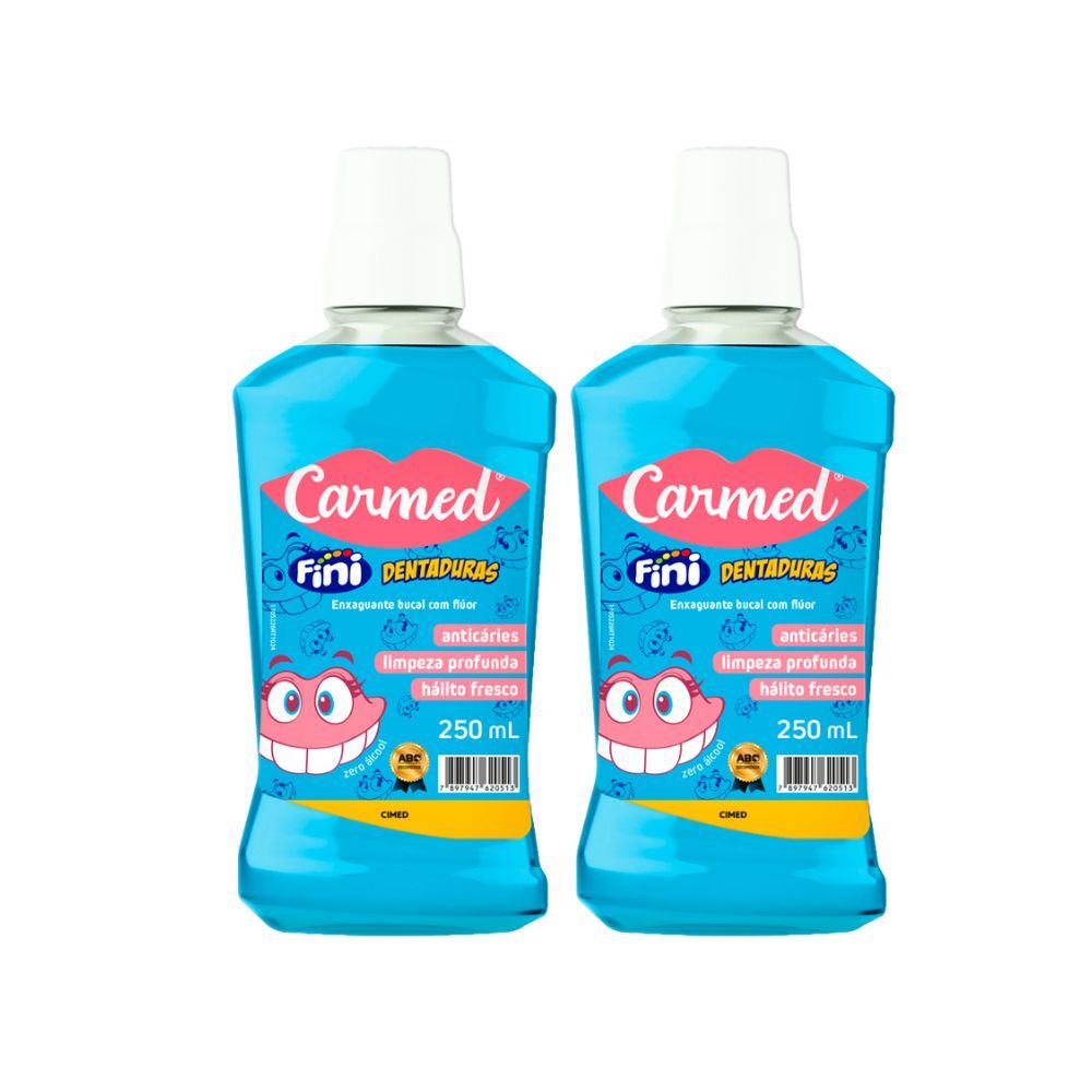 Kit 2 Enxaguante Bucal Carmed Fini Dentadura com Flúor Zero Álcool 250ml em Oferta na Shopee