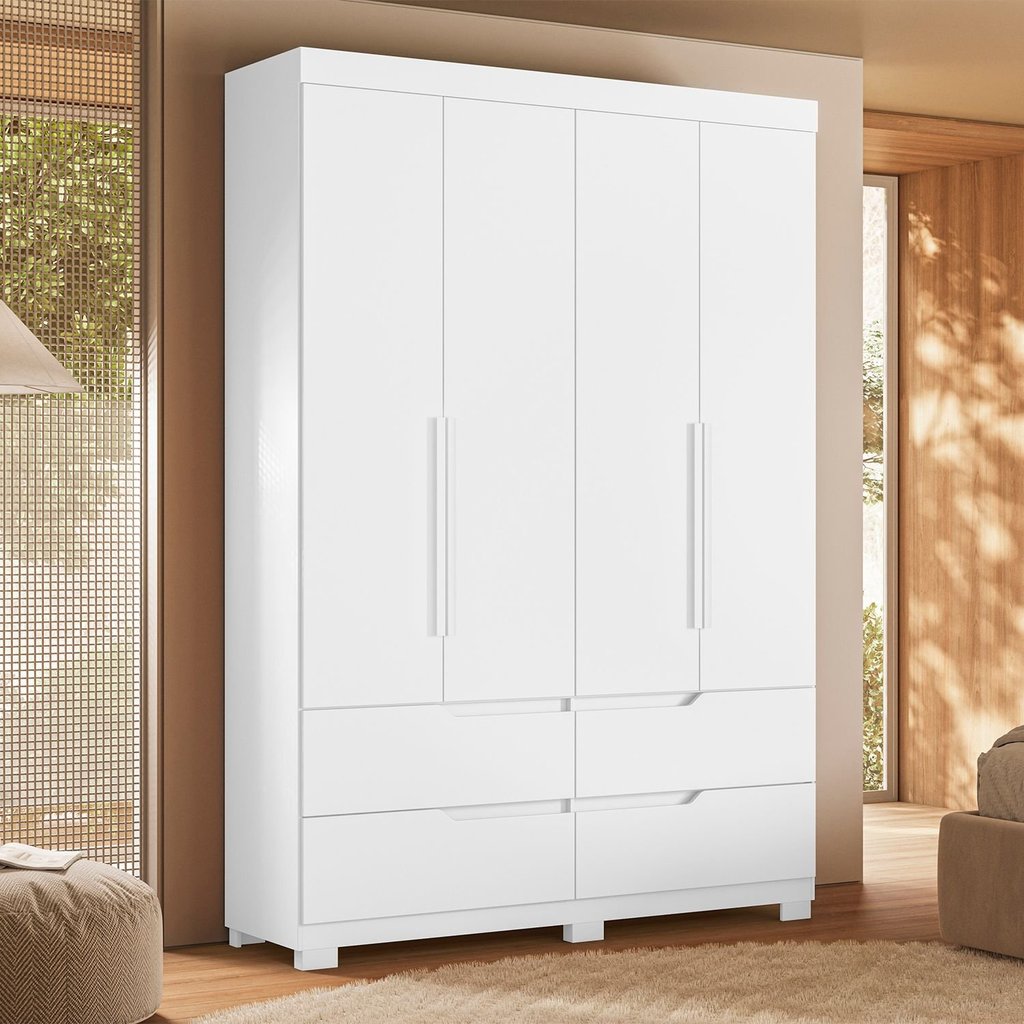 Guarda Roupa Infantil 4 Portas 4 Gavetas Circus Branco/Freijó em Oferta na Shopee