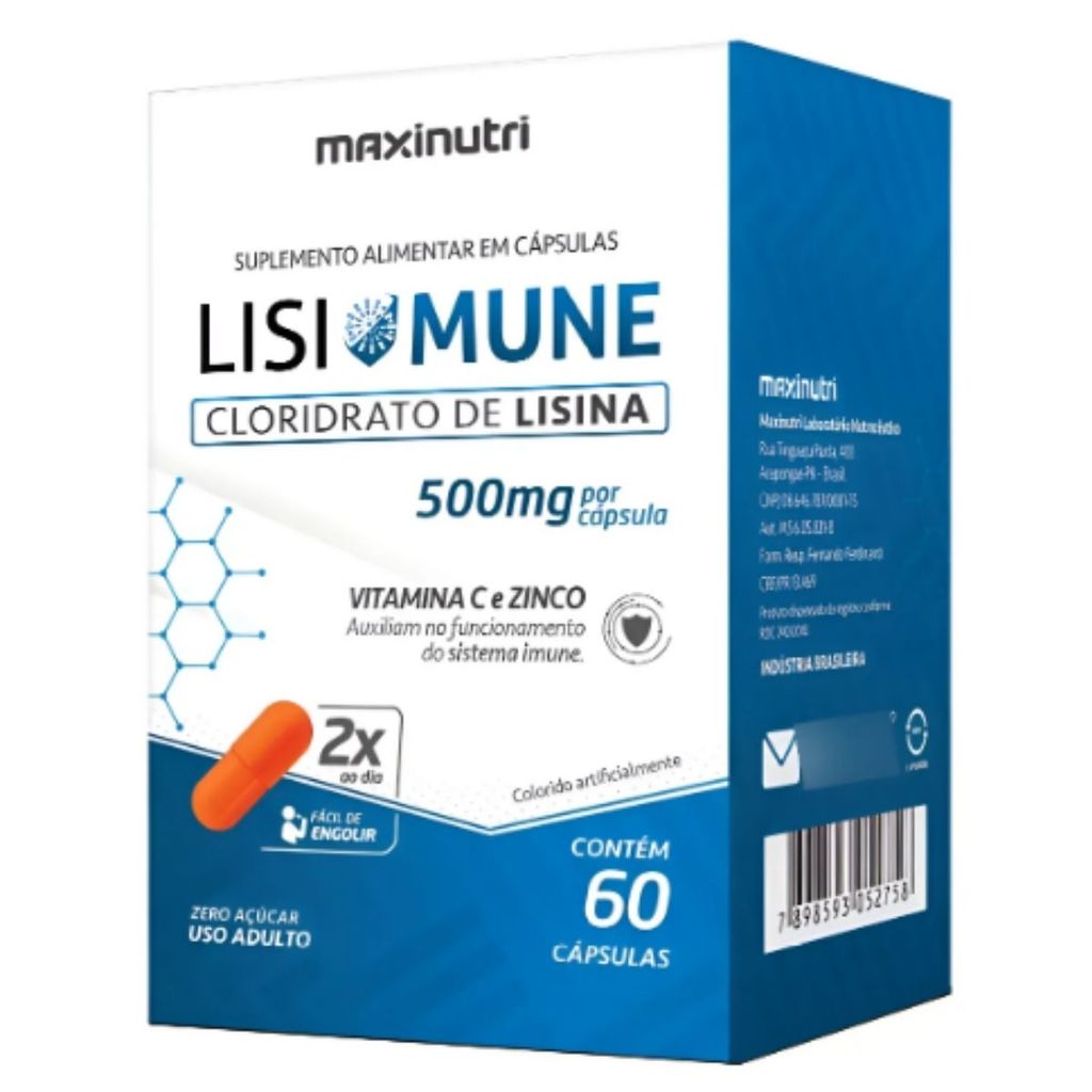 Lisimune Cloridrato de Lisina + Zinco 60 Cápsulas Maxinutri