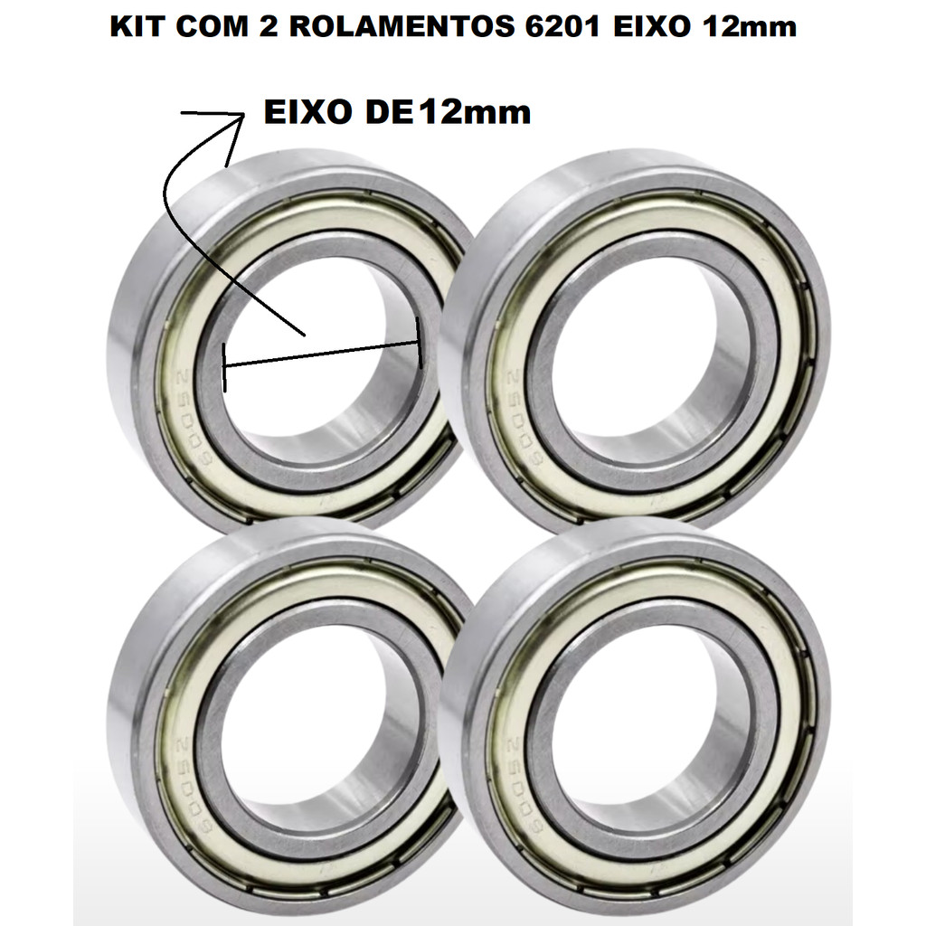Kit Com 4 Rolamentos 6201 ZZ C3 12x32x10mm Makita Motor Tanquinho Máquina de Lavar E Diversas Aplicações