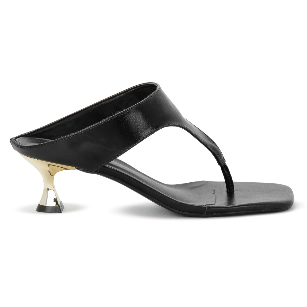 Sandália Aura Macerata Feminina Salto Dourado Tamanco Bico Quadrado Elegante Casual Chic Ref: 047 em Oferta na Shopee