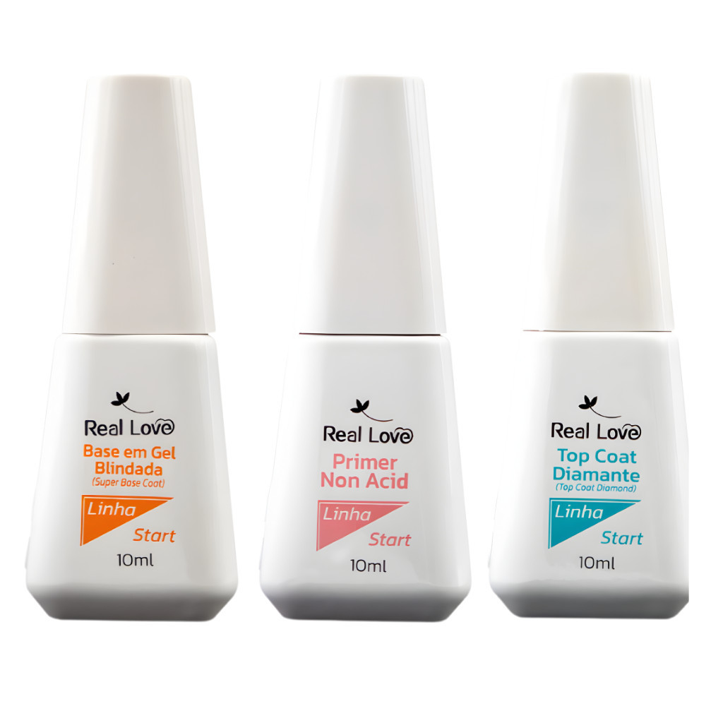 Top Coat Diamante + Base em Gel Blindado + Primer Sem Acido Linha Start - Real Love