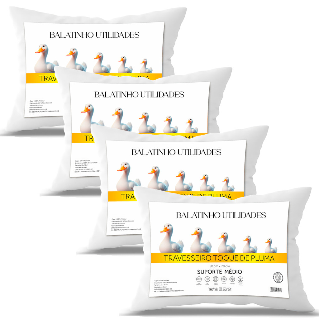 Kit 4 Travesseiro Pluma de Ganso Confortavel e Macio Antiacaro 50x70cm em Oferta na Shopee
