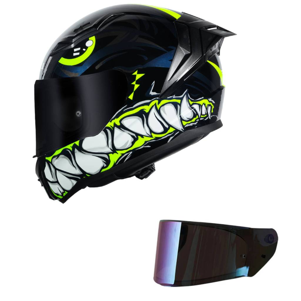 Capacete LS2 FF810 Vigo Sarbul Preto Azul e Amarelo Mais Viseira Camaleão