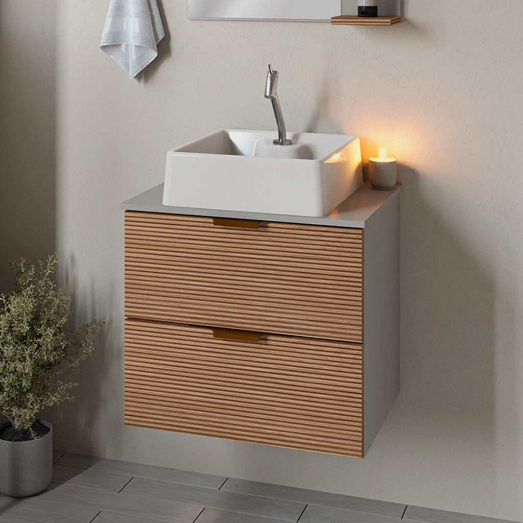 Gabinete Armário Para Banheiro Lavabo Suspenso Com Cuba Compacto Funcional