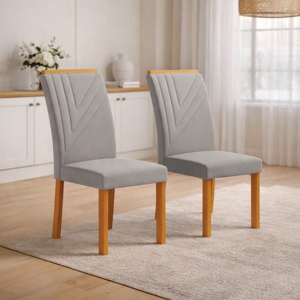 Jogo 4 Cadeiras de Jantar Miami Estofadas em MDF Freijó e Prata Prata em Oferta na Shopee