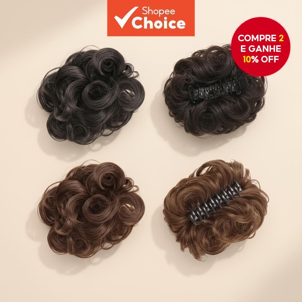 Presilha de Cabelo Bun com Detalhe Floral - Aplique de Cabelo Natural para Coques Soltos e Volume, Presilha de Tubarão