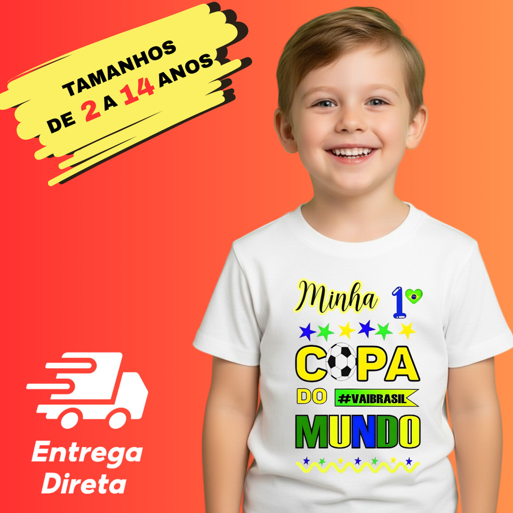 Camiseta Brasil Infantil Minha 1 Copa Do Mundo Torcida Baby Roupa De Torcedor Menino Menina