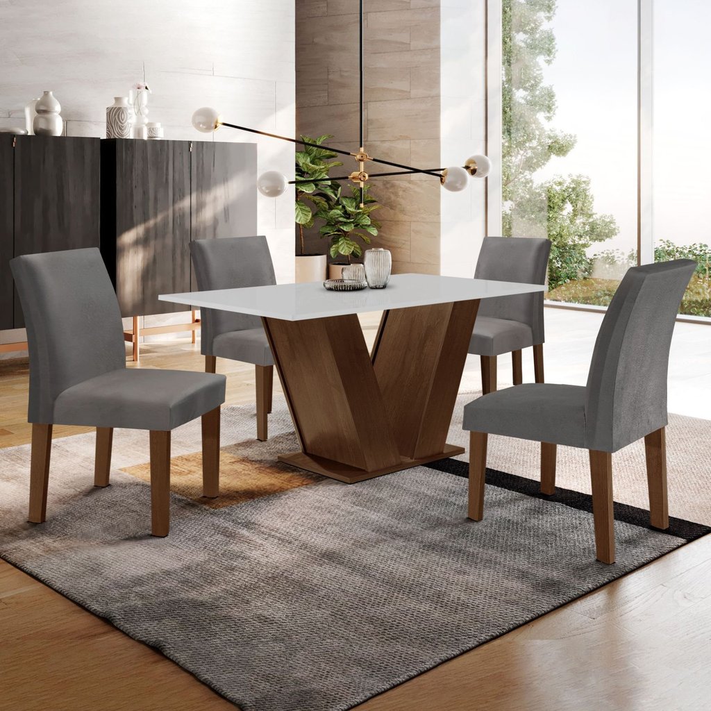 Conjunto Sala de Jantar Mesa 120x80cm Tampo Mdf com 4 Cadeiras Espanha Yescasa Chocolate/Grafite/Suede Cinza em Oferta na Shopee