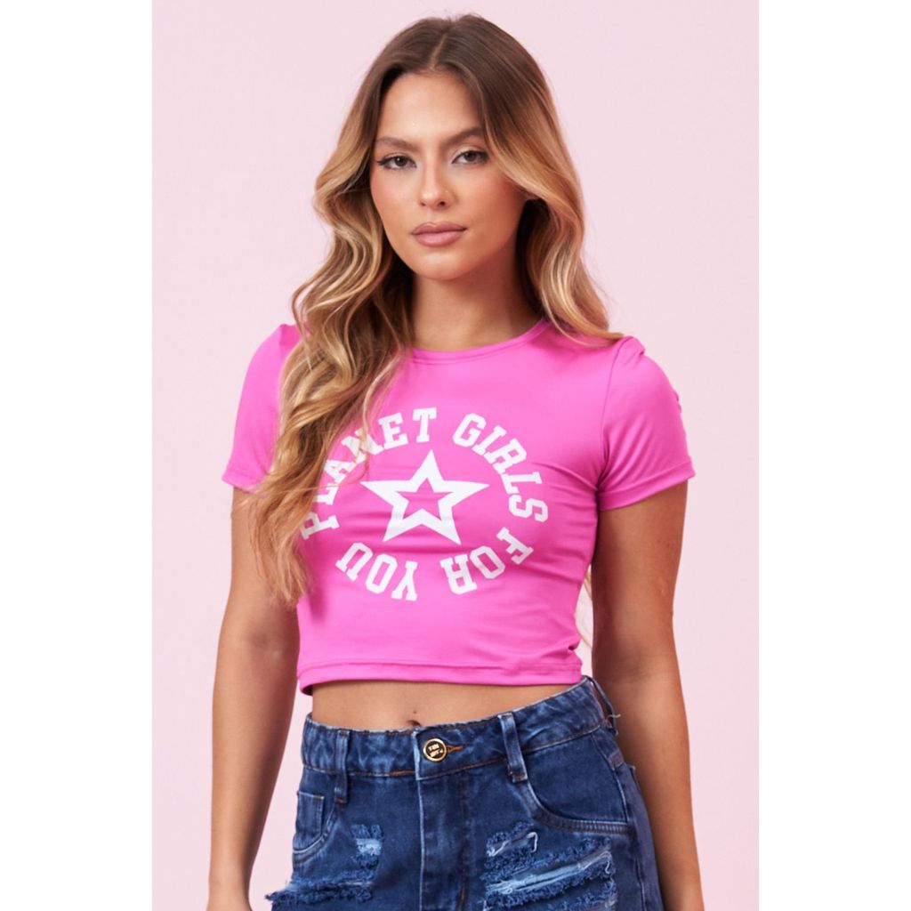 Camiseta Cropped Feminino Basic Girls Rosa em Oferta na Shopee