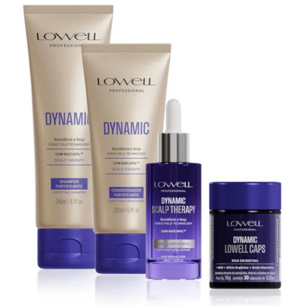 Kit Lowell Dynamic Shampoo 240ml+ Condcionador 200ml+ Sérum 48ml+ Lowell Caps 30 Capsulas 16g