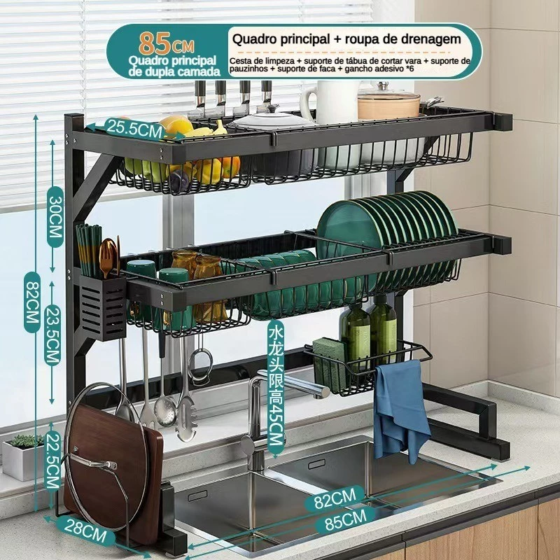 Escorredor de Louça Suspenso 85cm em Aço Inoxidável para Cozinha — foto 6