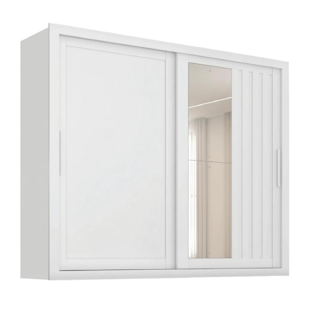 Guarda Roupas Casal Ripado com Espelho 2 Portas de Correr 4 Gavetas Trianon Branco Zanzini em Oferta na Shopee