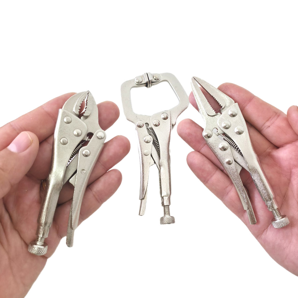 Jogo 3 Mini Alicate De Pressão 4 Polegadas Mordente Bico Reto Curvo e Para Solda Abertura 25 a 35mm em Oferta na Shopee