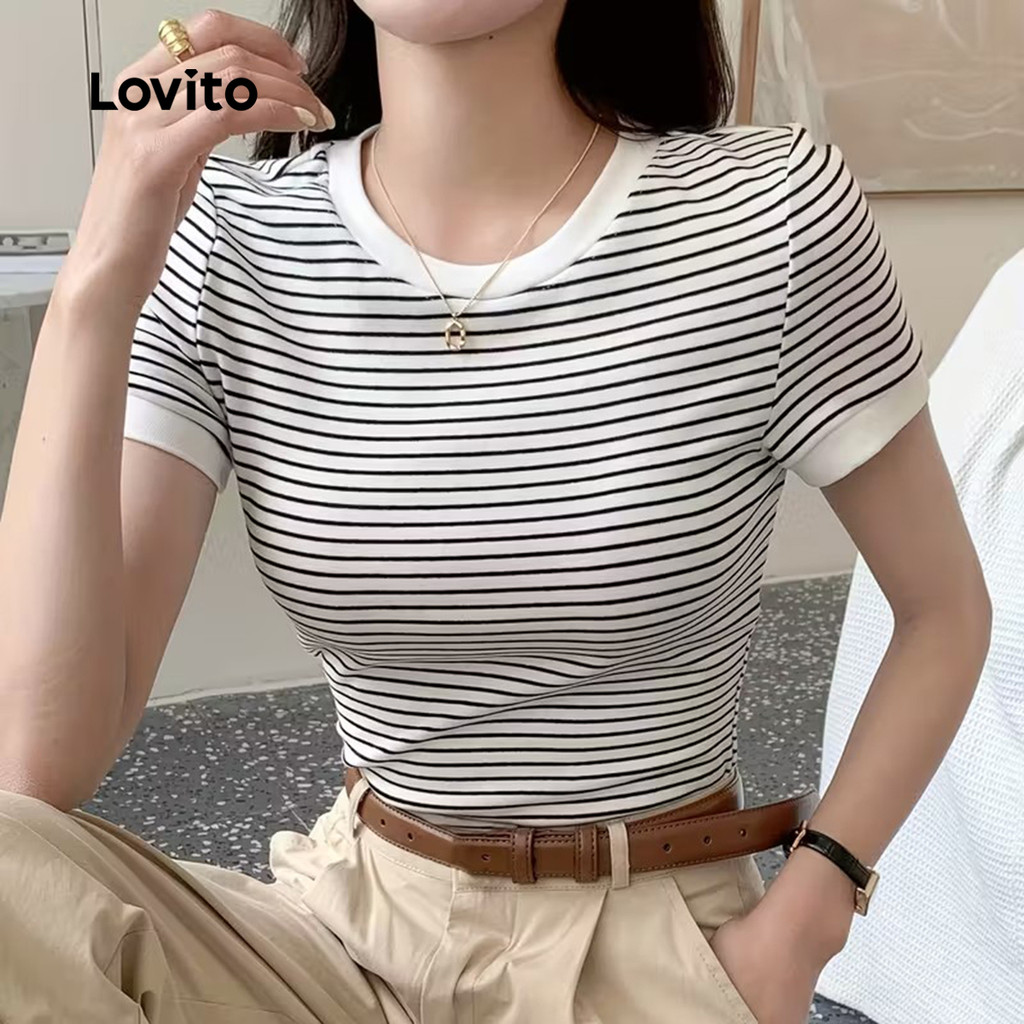 Lovito Camiseta Casual Colorblock Primavera/verão para Mulheres LK2ED798 em Oferta na Shopee