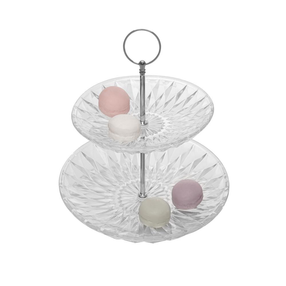 Porta Doces Lyor Diamond de Vidro 2 Andares 25cm