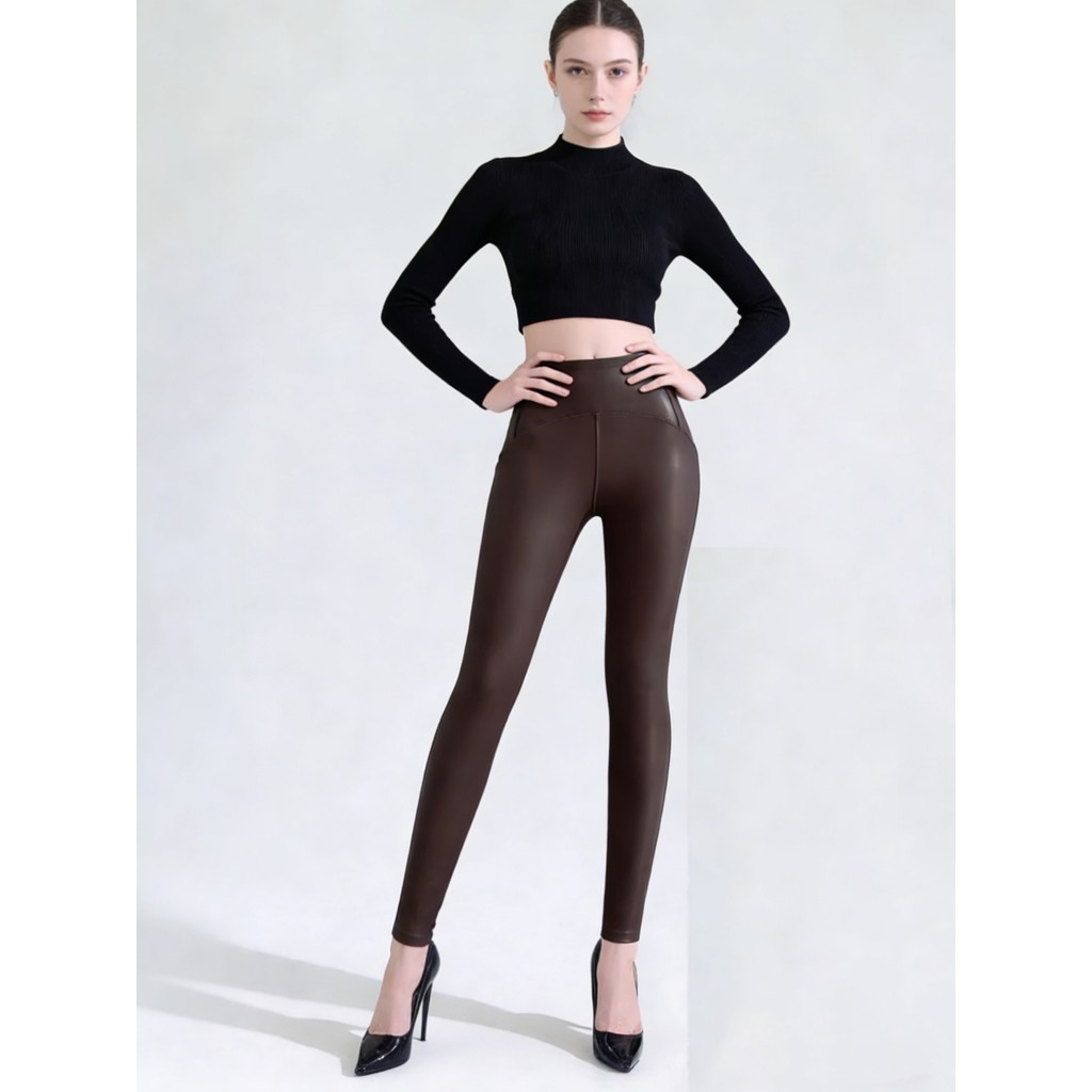 Calça Legging Feminina em Couro Sintético com Forro Leve | Ajuste Perfeito, Elegante e Confortável