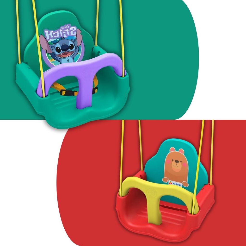 Kit Balanço Infantil Urso + Stitch Encosto Com Cinto Criança Colorido - Xalingo