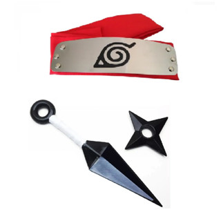 Kit Naruto - Kunai Naruto + Shuriken + Bandana Folha Vermelha em Oferta na Shopee
