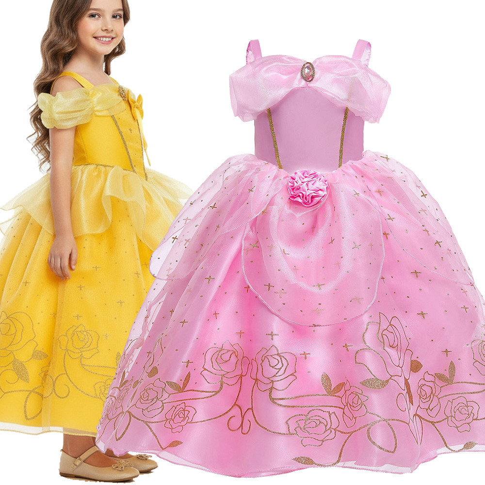 Vestido De Princesa Frozen Para Meninas, Elsa, Bela, Aurora, Rapunzel, Vestido De Dramatização