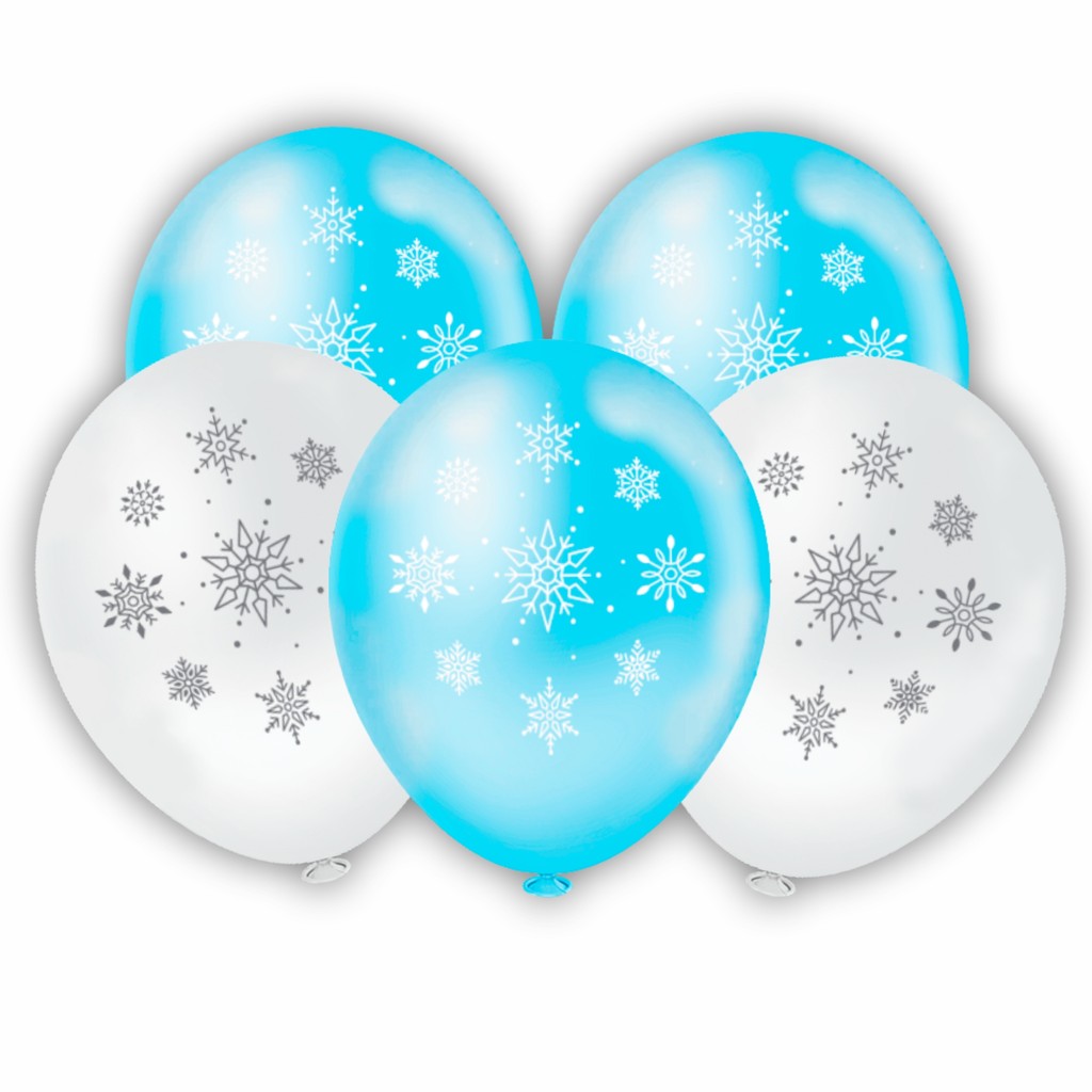 Balão Redondo Flocos de Neve Azul Claro e Branco 8" 20 Unid.