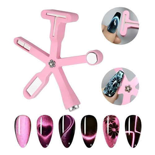 Imã 6 em 1 p/ Esmalte Magnético Nail Art Unha Decorada Rosa Preto Profissional