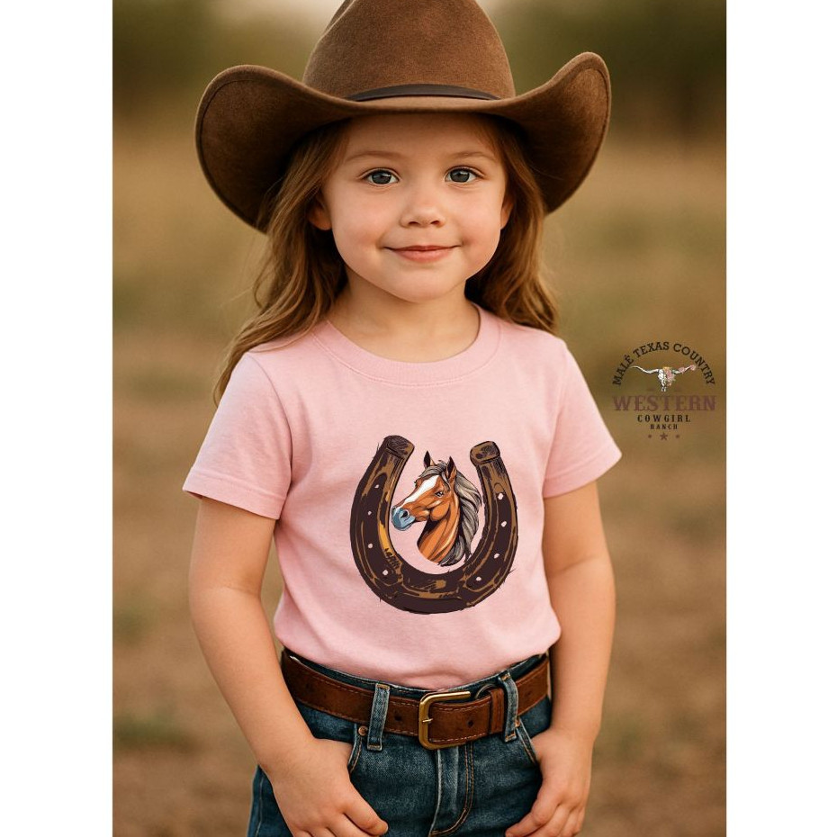 Camiseta Infantil Moda Cowgirl Camisa Cavalo Ferradura Blusa 100% Algodão