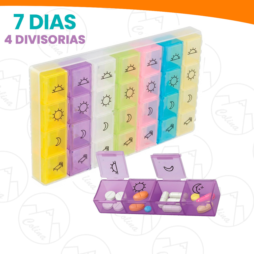 Porta Comprimido Semanal Organizador De Remédios 7 Dias 4x Ao Dia Portátil Vitaminas Medicamentos