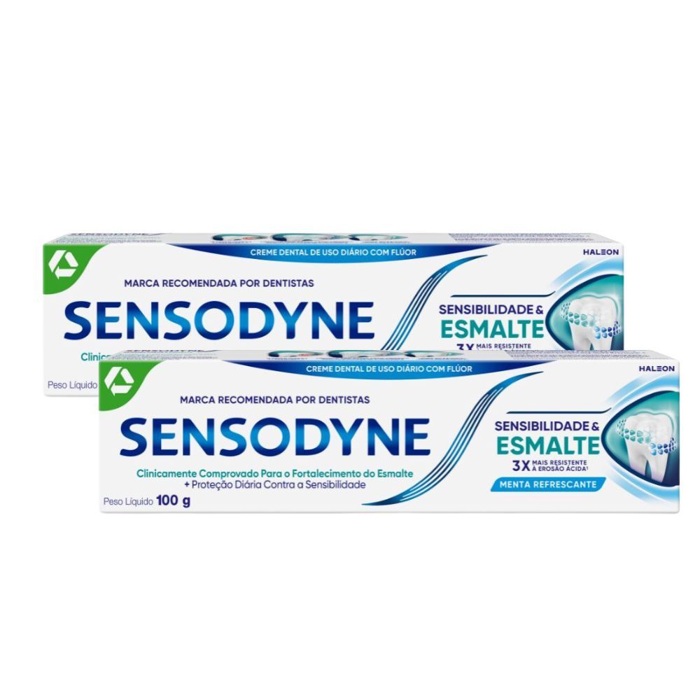 Kit 2 Creme Dental Sensodyne Sensibilidade e Esmalte Menta Refrescante 100g em Oferta na Shopee