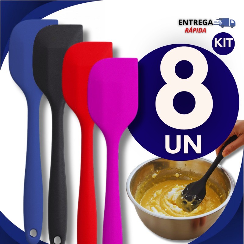 Conjunto 08 Peças Espátula Premium De Silicone Multiuso Utilidades Confeitaria Multifuncional Casa Cozinha Utilidade