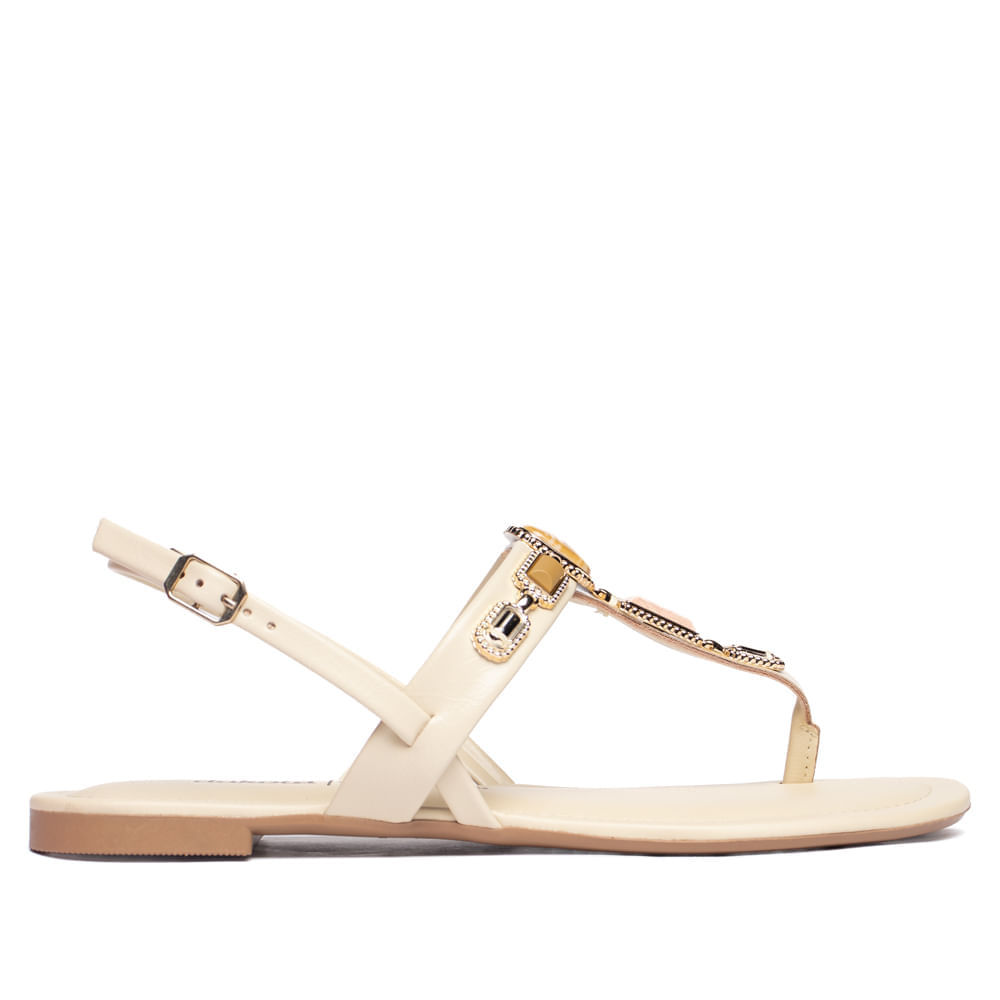 Sandália Rasteira Feminina Dakota com Pedrarias Bege em Oferta na Shopee
