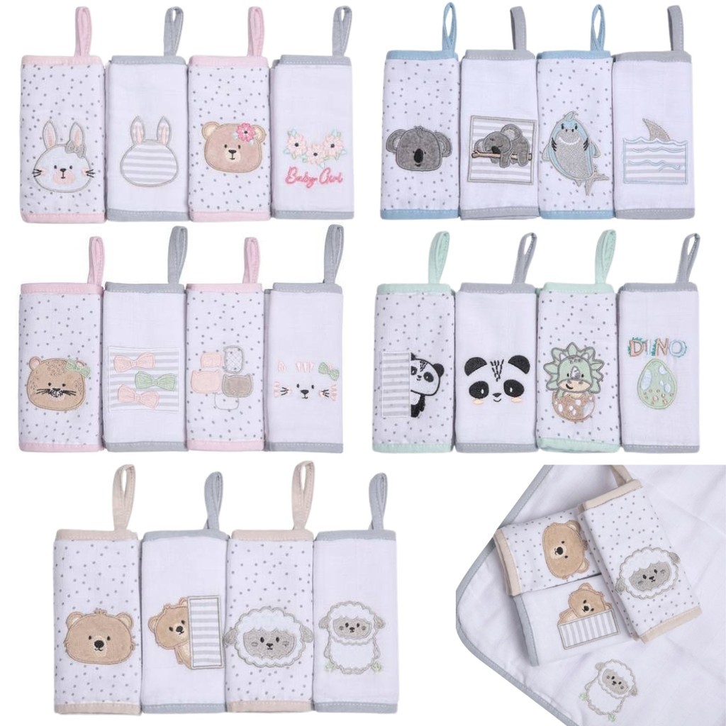 Pano de Boca Papi Friends – Kit 4 Unidades com Prendedor de Chupeta, Algodão Macio e Absorvente - Envio Imediato Premium