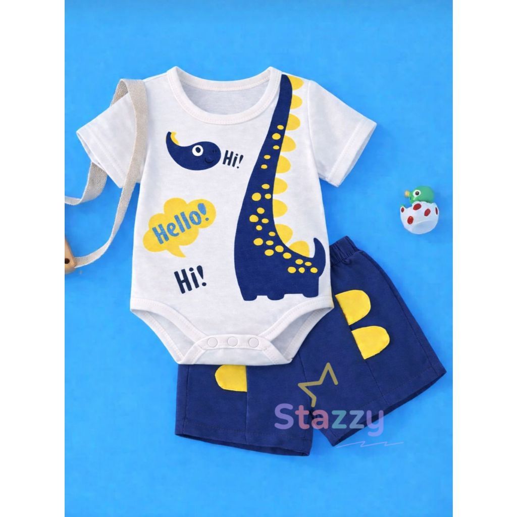 Kit Dino interativo body + shorts para bebê menino Recém Nascido RN até 5 meses em Oferta na Shopee