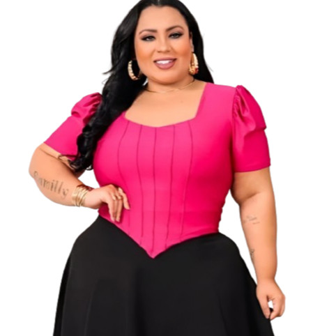 Blusa cropped feminino plus size GG suplex 46 a 50 modelo curve bico em Oferta na Shopee