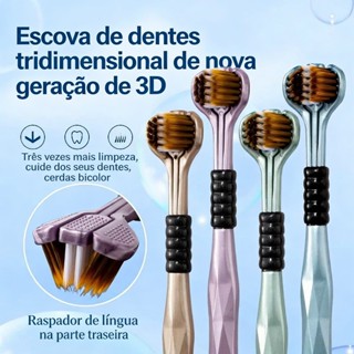 Kit2Escova De Dentes De Três Lados De 360 Graus Macaron Adulto Cerdas Macias Cabeças Duras Saburra De Língua Cuidado em Oferta na Shopee