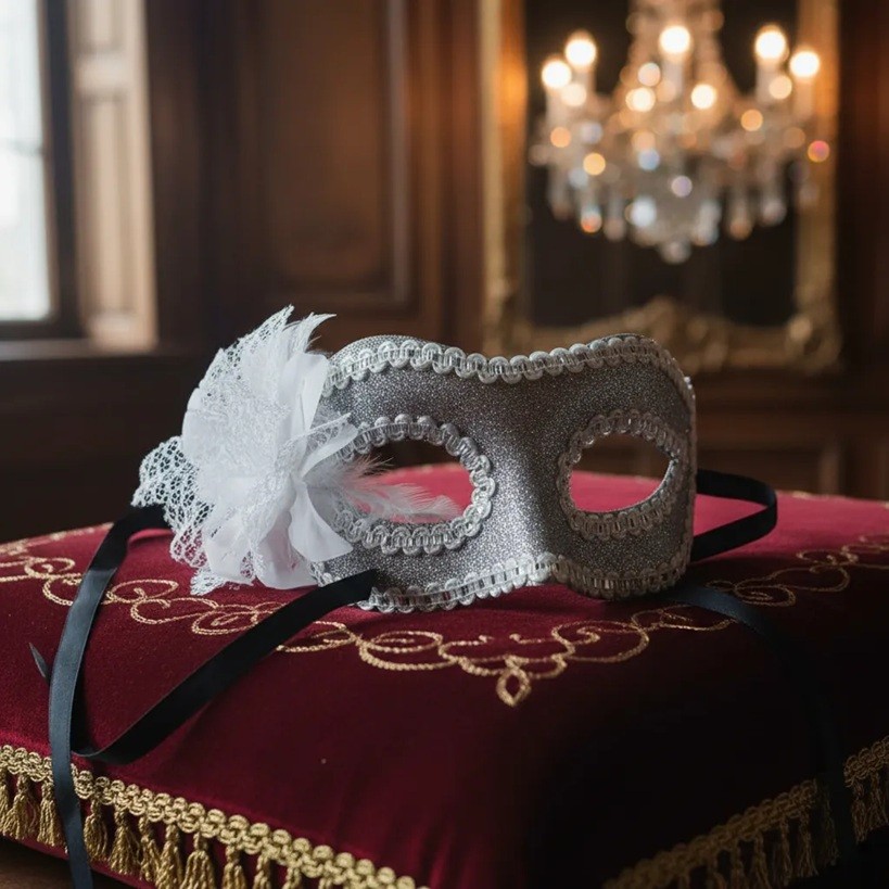 Máscara Veneziana Luxo C/ Flor P/ Baile Elegante De Carnaval
