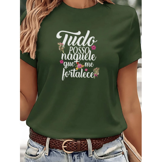 Camisa Camisa Camiseta Feminina Cristã Evangélica Tudo Posso Naquele Que Me Fortalece Moda Gospel