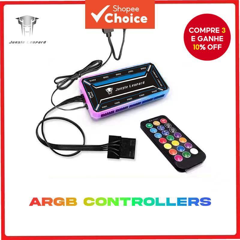 Jungle Leopard CPU Fan Cooler Controlador RGB Controle Remoto 10 Ventiladores HUB 6PIN Portas
