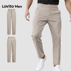 Lovito Men Calça Casual Plissada com Bolso Primavera/verão Calça Cáqui para Homens L181ED024