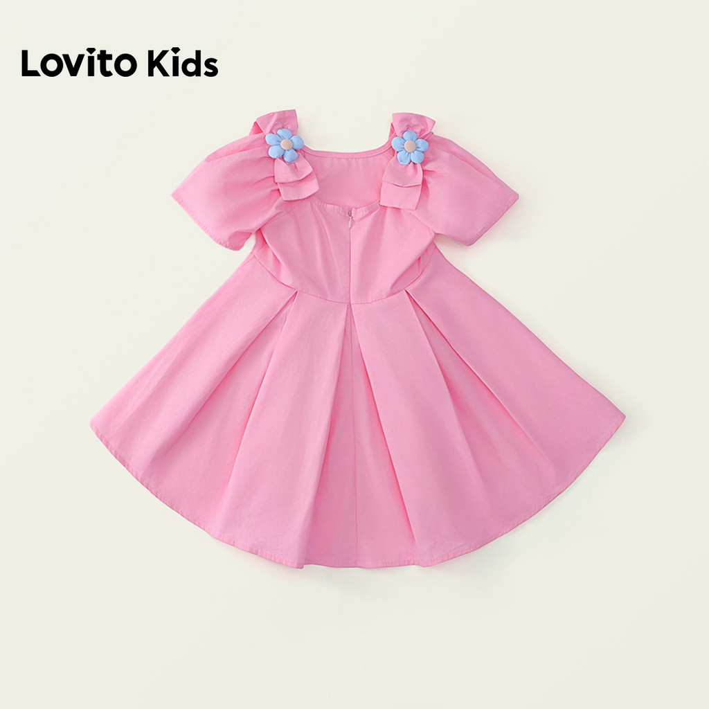 Lovito Kids  Vestido Casual com Apliques e Pregas Flores Rosa Claro Primavera/verão para Menina LNL136449 em Oferta na Shopee