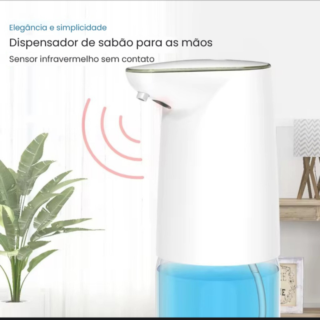 Dispenser Automático Álcool Gel 500ml Sensor Infravermelho USB-C Recarregável On