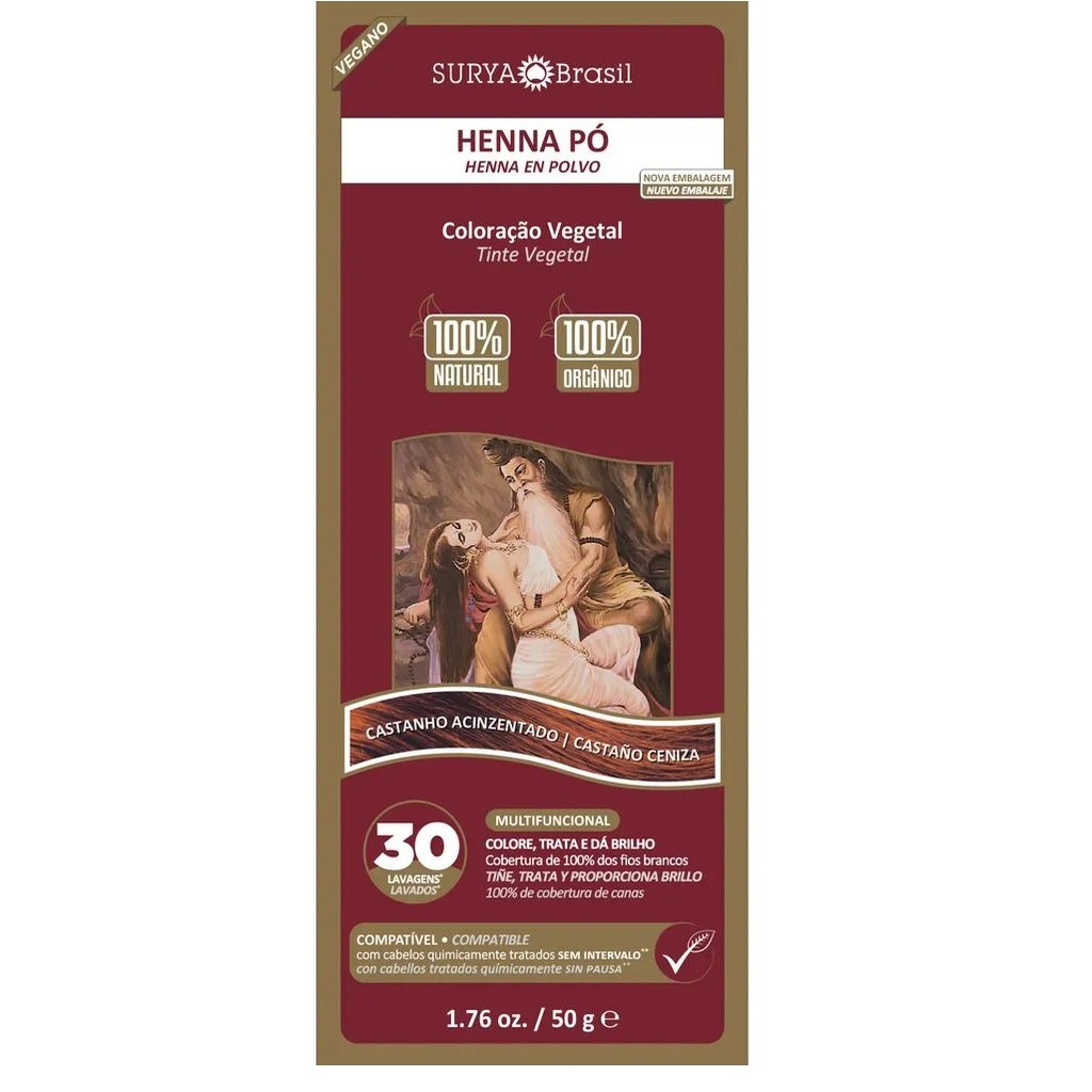 Henna Pó Surya Castanho Acinzentado 50g em Oferta na Shopee