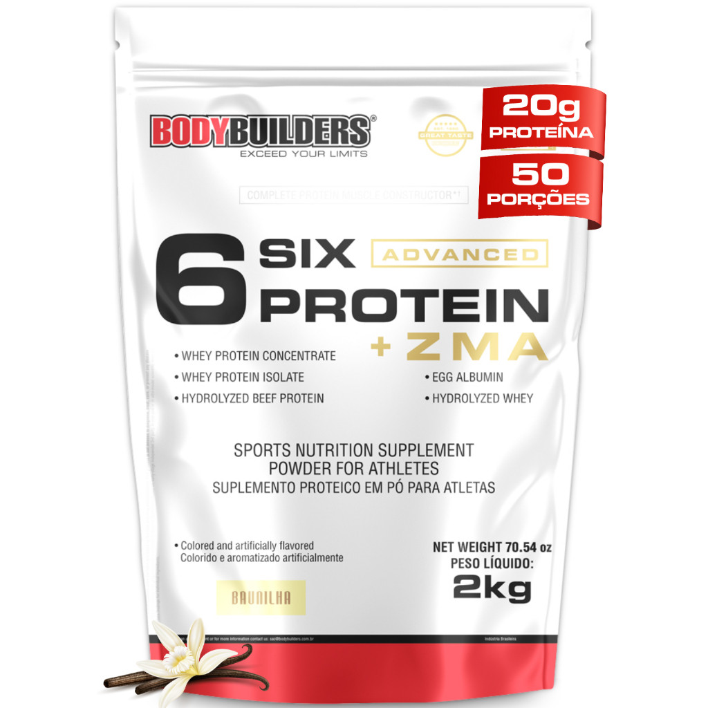 Whey Protein Concentrado 6 Six Protein Advanced 2kg com ZMA - Para ganho de Massa - Bodybuilders